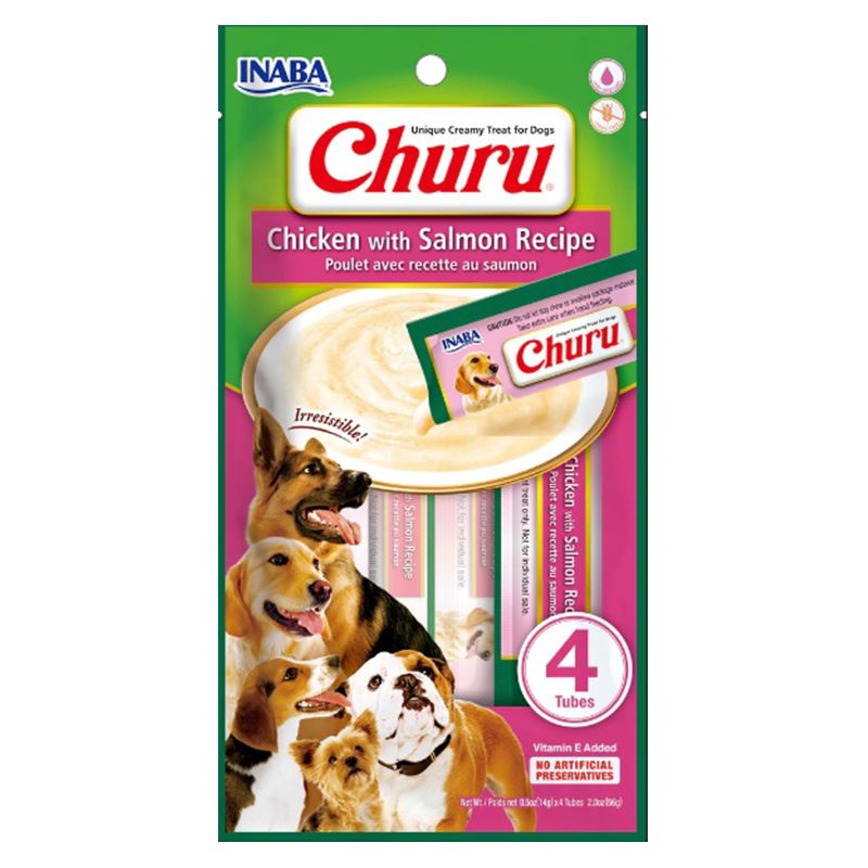 Inaba Dog Snack Churu 4 Piezas - Chicken With Salmon - Pollo Y Salmón 56 Gr
