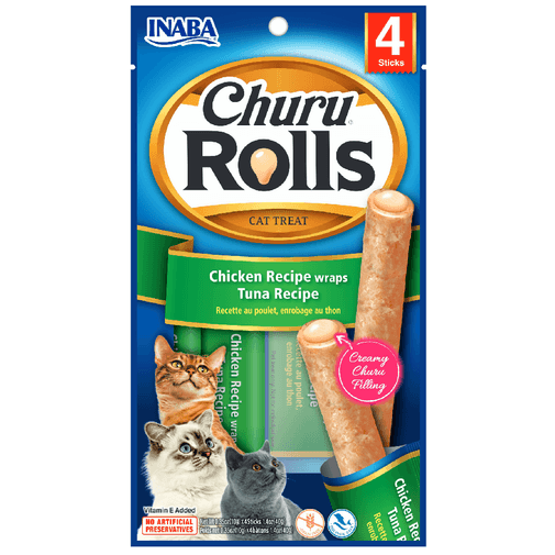 Inaba Cat Snack Churu - Rolls 4P Chicken Recipe Wraps Tuna Recipe 40 Gr