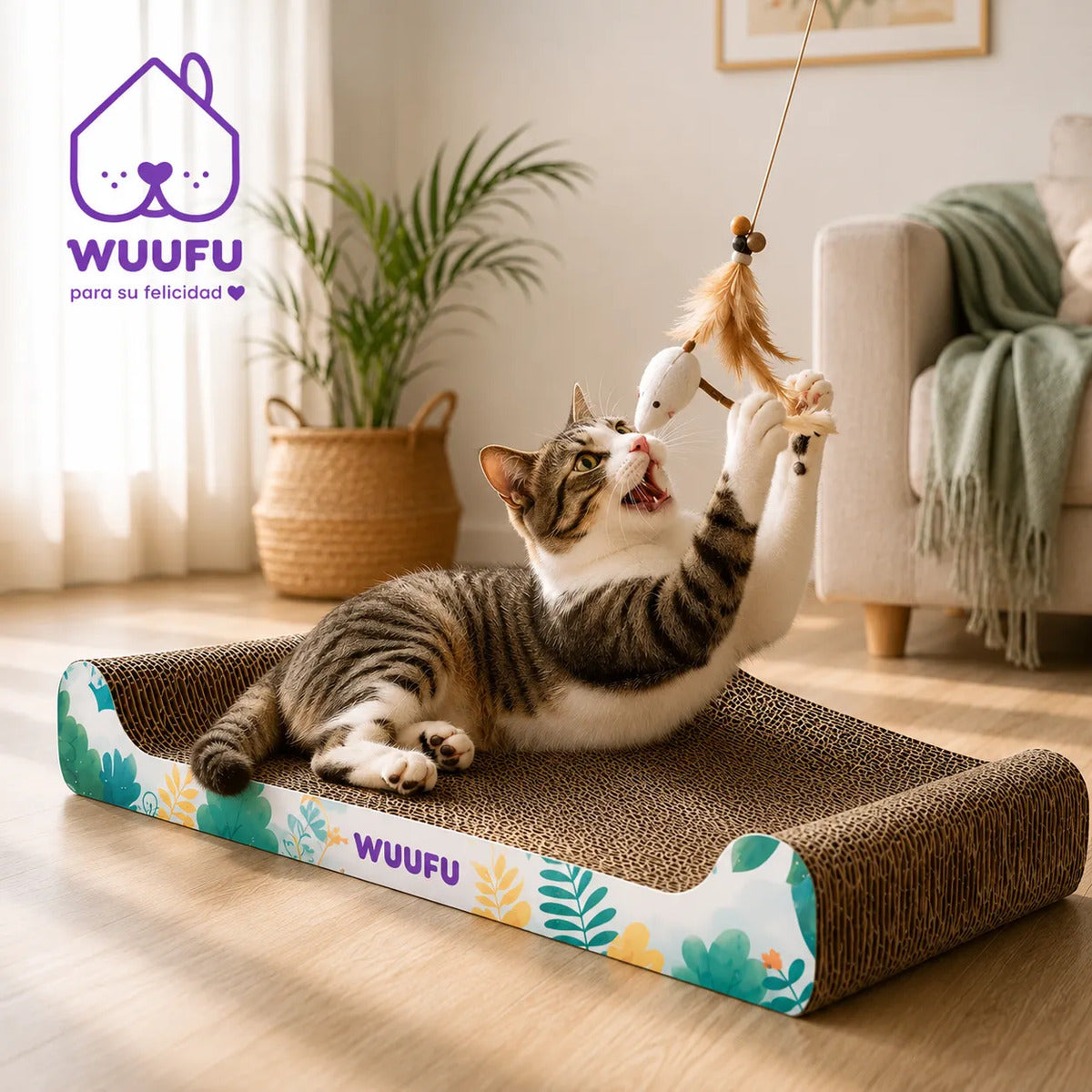Rascador Para Gato Tipo Mueble Largo 49cm Wuufu Cafe