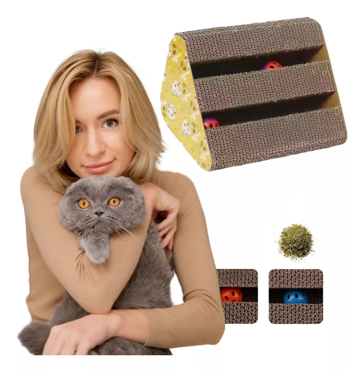 Rascador Para Gatos Con Juguetes triangular Mediano Color Café