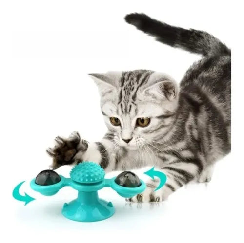 Spinner para gato Juguete Giratorio Interactivo Molino Bola Luz Gatera Masaje