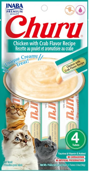 Inaba Cat Snack Churu 4 Piezas - Chicken With Crab - Pollo Y Cangrejo 56 Gr