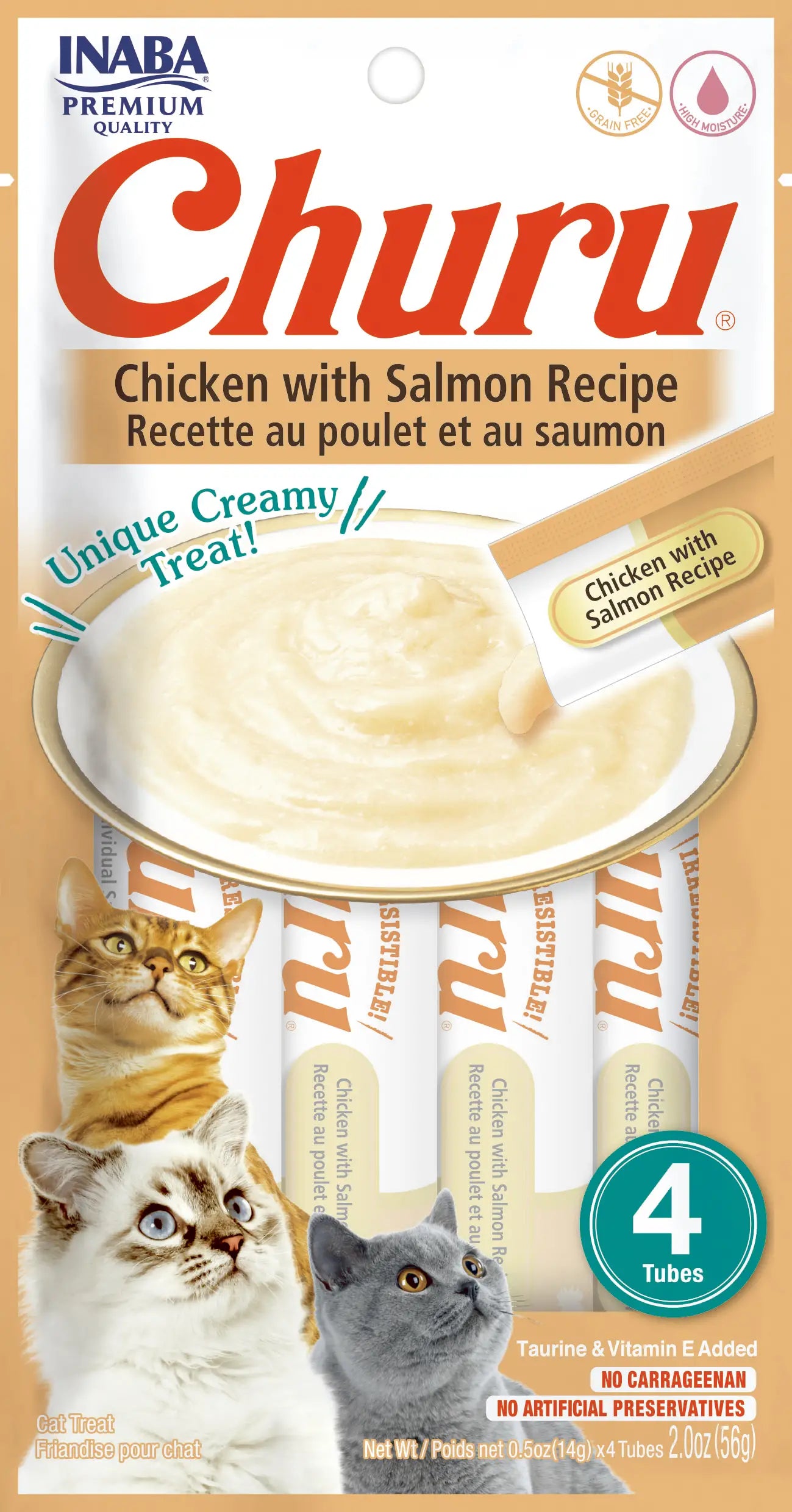 Inaba Cat Snack Churu 4 Piezas - Chicken With Salmon - Pollo Y Salmón 56 Gr