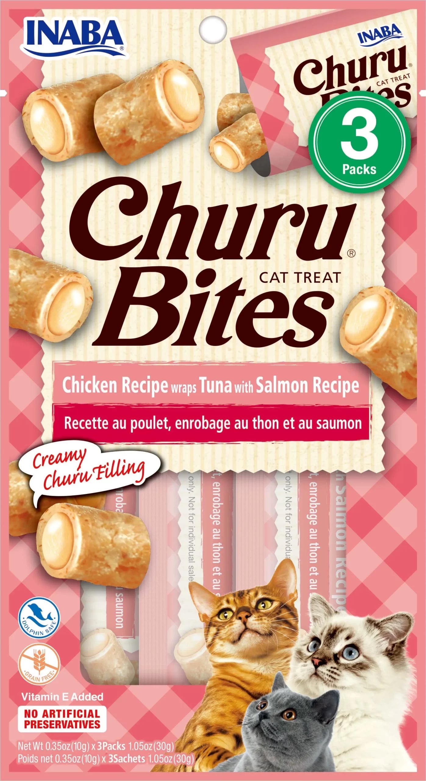 Inaba Cat Snack Churu Bites Pollo Wraps 3 Piezas - Atún Con Salmón 30 Gr