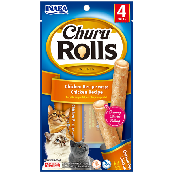 Inaba Cat Snack Churu - Rolls 4P Chicken Recipe Wraps Chicken Recipe 40 Gr