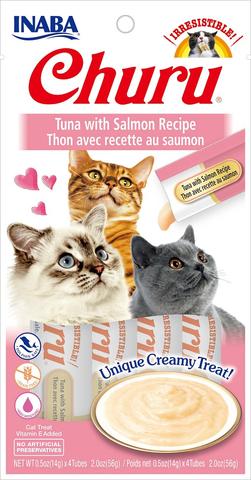 Inaba Cat Snack Churu 4 Piezas - Tuna With Salmon - Atún Y Salmón 56 Gr
