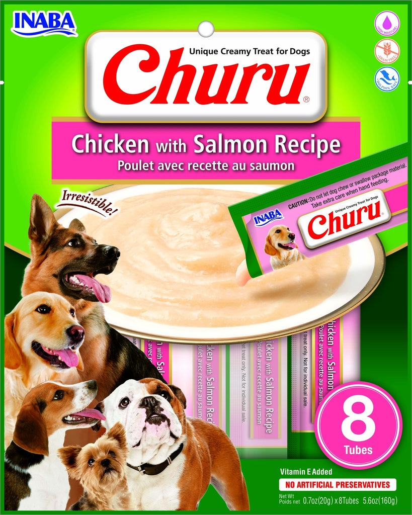 Inaba Dog Snack Churu 8 Piezas - Chicken With Salmon - Pollo Y Salmón 160 Gr